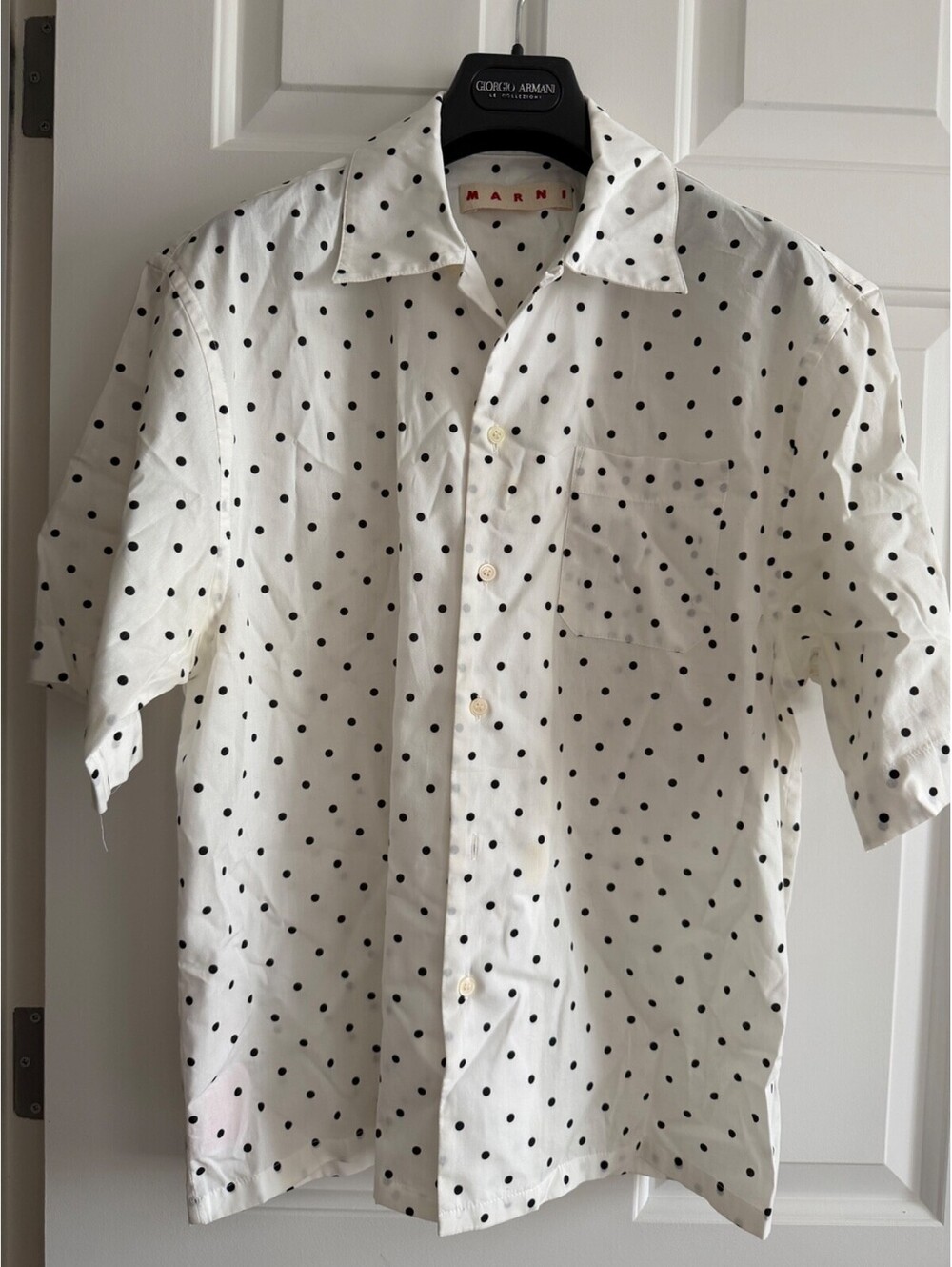 Marni Polka Dot Short Sleeve Shirt White Black Men's Size 46 IT US Small 2023
